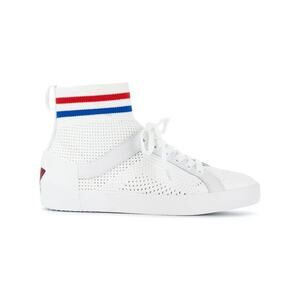 NIB Ash Size 35 White Red Blue Leather Perforated Striped Sock High Top Sneakers